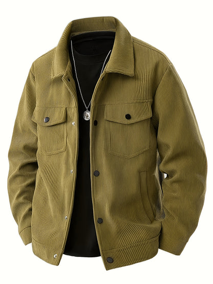 Elson OBM Men's Flannel Jacket - Autumn/Winter Warm Turn- Collar, Multi-Pocket Design with Button Closure, Perfect for Casual and Casual Attire