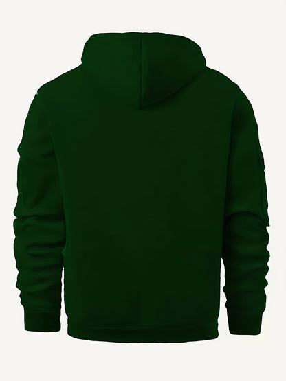 Men's Sporty Zip-Up Hoodie Jacket - Vibrant Orange with Black Zipper Accents, Polyester-Lined Comfort, Machine Washable Regular Fit for Autumn Winter Casual Outdoor Wear, Autumn Apparel