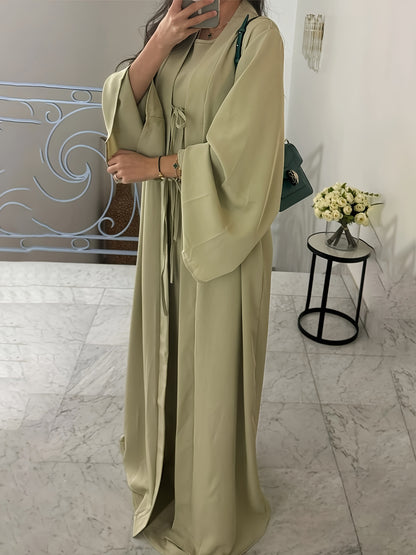 Chic Dress and Tie-Neck Cardigan Two-Piece Set