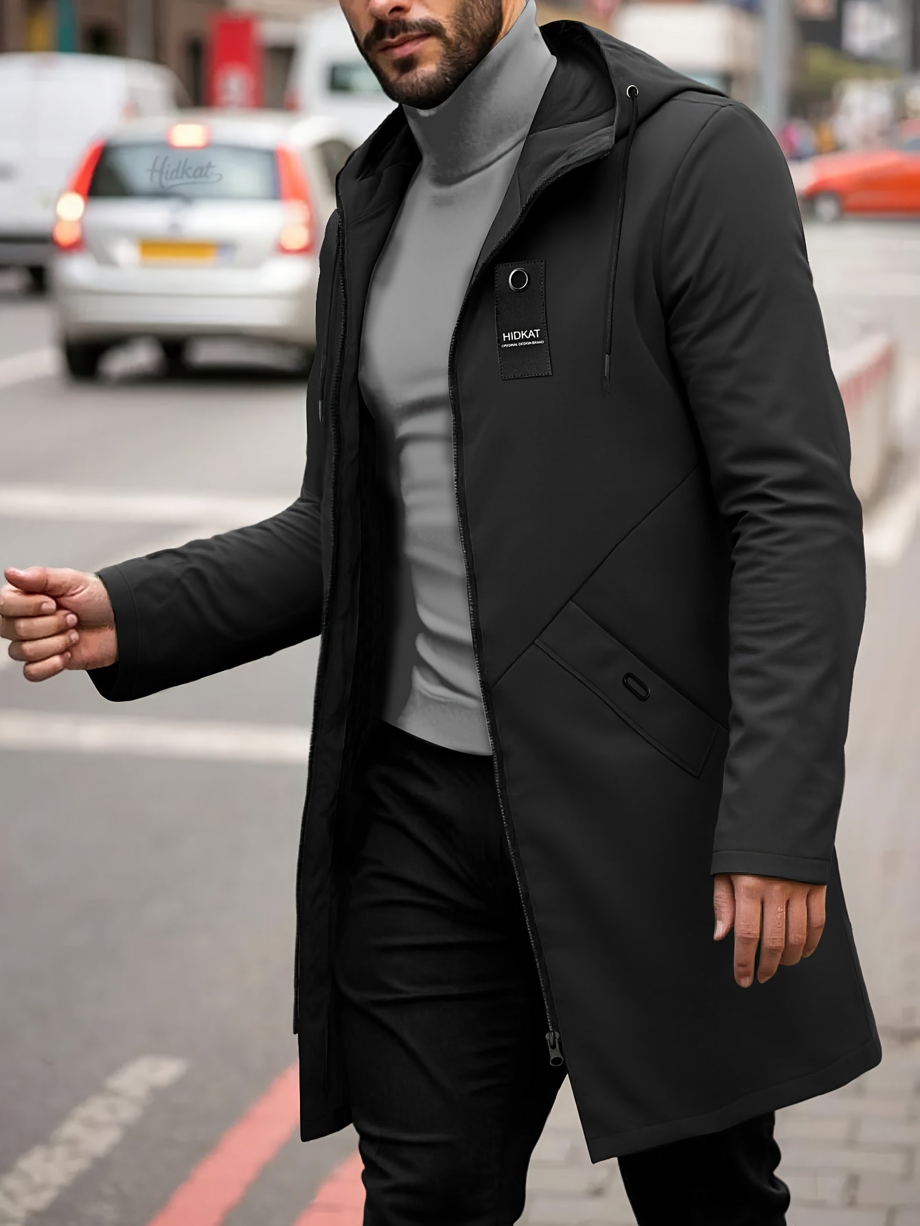 Men'S Casual Hooded Jacket with Adjustable Drawstring Hood - Solid Color Zipper Front, Regular Fit & Functional Pockets, Polyester Lining for Spring/Fall Daily Wear, Spring Outerwear, Sleek Design, Durable Fabric, Lightweight