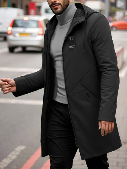 Men'S Casual Hooded Jacket with Adjustable Drawstring Hood - Solid Color Zipper Front, Regular Fit & Functional Pockets, Polyester Lining for Spring/Fall Daily Wear, Spring Outerwear, Sleek Design, Durable Fabric, Lightweight