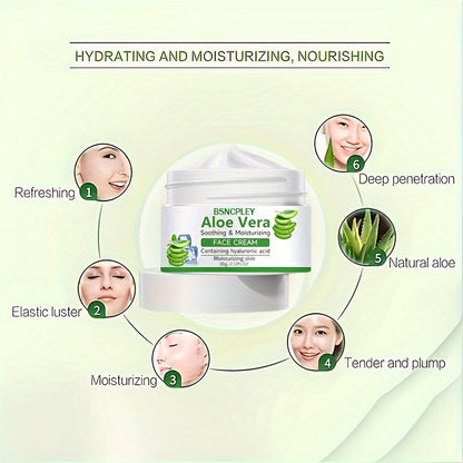 Aloe Vera Soothing Face Cream, 30g/1.06 Fl.Oz, Hydrating Facial Moisturizer With Hyaluronic Acid, Nourishing Skin Care For Dry Skin, Enhanced Skin Texture & Elasticity, Suitable For All Skin Types With Plant Squalane