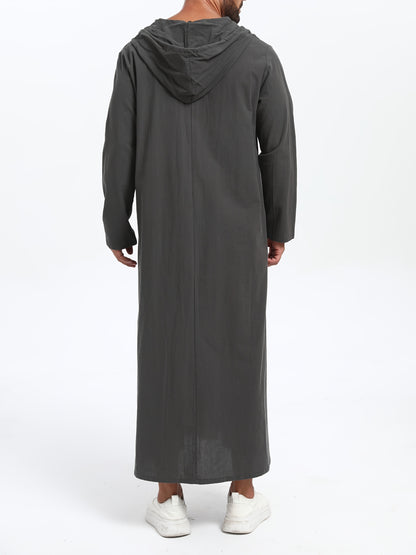 Men'S Arabic Hooded Robe - Traditional Islamic Full-Length Robe with Hood, Beige/Neutral Tones, Non-Stretch Fabric for Formal, Casual, Religious, Everyday & Special Occasions - Middle Eastern Cultural Attire, Muslim Dress, Fo