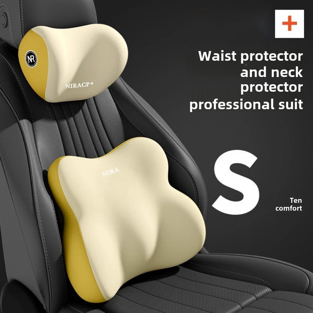 [Premium Car Support] Premium NIRA+ Car Headrest and Lumbar Support Set | Ergonomic Neck and Waist Protector, Synthetic Fiber Memory Foam Cushion Kit for Automobile Seat - Universal Fit