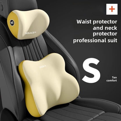[Premium Car Support] Premium NIRA+ Car Headrest and Lumbar Support Set | Ergonomic Neck and Waist Protector, Synthetic Fiber Memory Foam Cushion Kit for Automobile Seat - Universal Fit