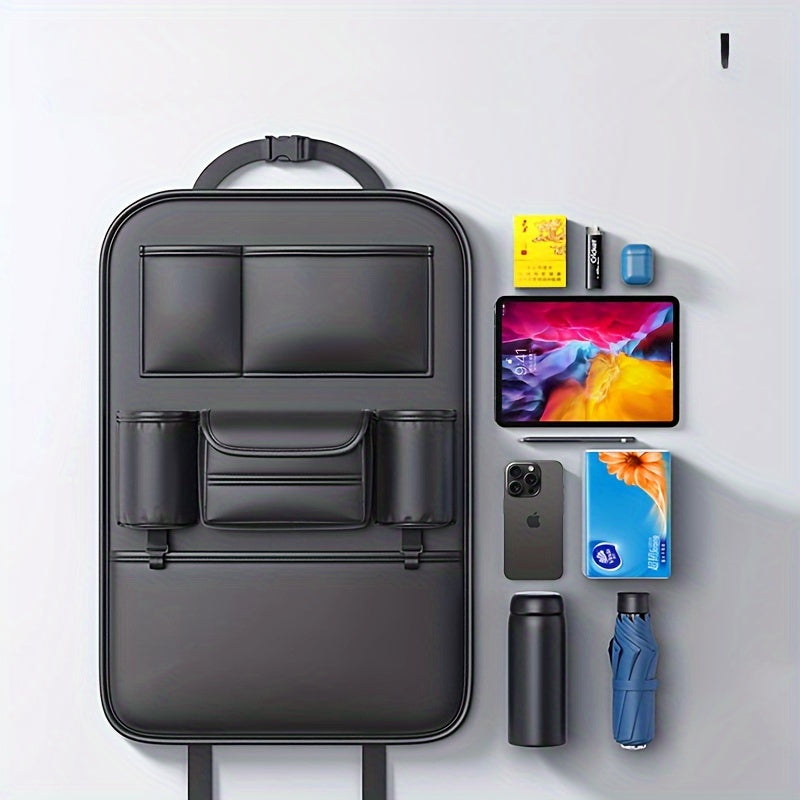1Pc Genuine Leather Folding Table Automobile Storage Bag, Strong Support Plate, Car Seat Rear Hanging Storage Bag, Car Interior