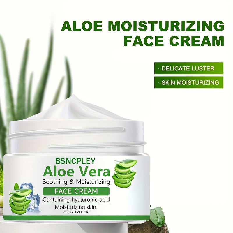 Aloe Vera Soothing Face Cream, 30g/1.06 Fl.Oz, Hydrating Facial Moisturizer With Hyaluronic Acid, Nourishing Skin Care For Dry Skin, Enhanced Skin Texture & Elasticity, Suitable For All Skin Types With Plant Squalane