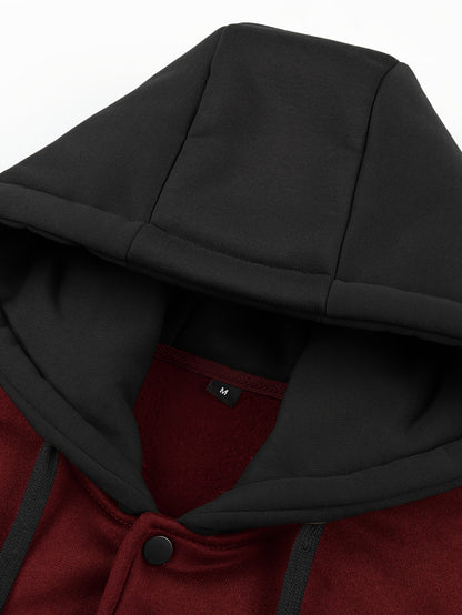 Men'S New Fall/Winter Casual Printed Hooded Baseball Jacket, Knitted Fabric, Regular Fit, Long Sleeve, Letter Pattern, Pocket, Single Button Closure, Daily & Leisure Wear