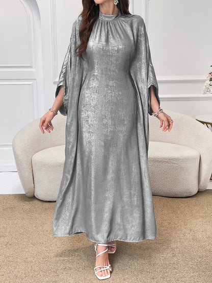 Solid Color Batwing Sleeve Long Dress