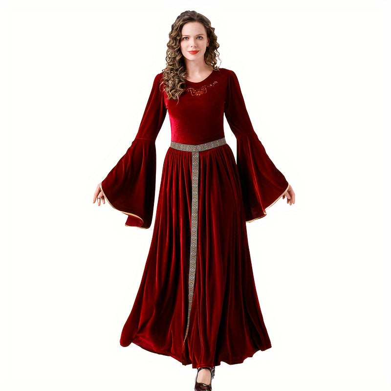 0821 Dress-up Set Two-piece: Dress + Belt Halloween Adult Female Cosplay Medieval Palace Long Dress Witch Queen Dress Festival Costume