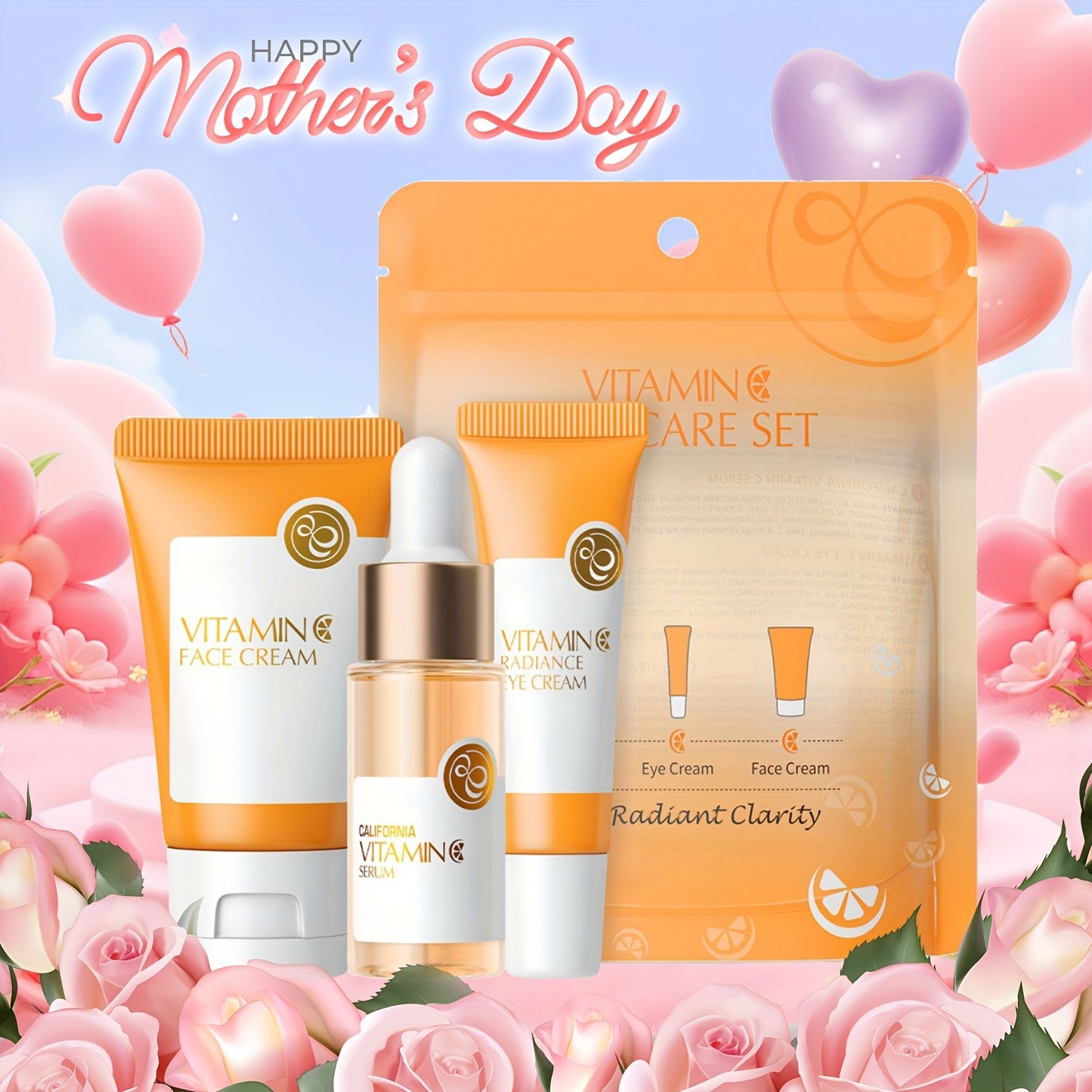 Vitamin C Skincare Set, 5 In 1 Skincare Gift Set With Cleanser, Toner, Face Serum, Face Cream And Eye Cream, Skin Care Products For Teen Girls, Long-Lasting Moisturizing Skincare Gift Set Birthday Mother'S Day Gifts For Women