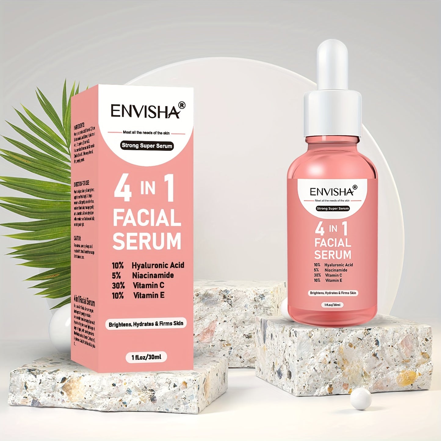 Unisex 4 in 1 Facial Serum - ENVISHA 1 Fl.Oz Moisturizing Drops with Hyaluronic Acid, Niacinamide, Vitamin C & E for All Skin Types, Unscented Face Care