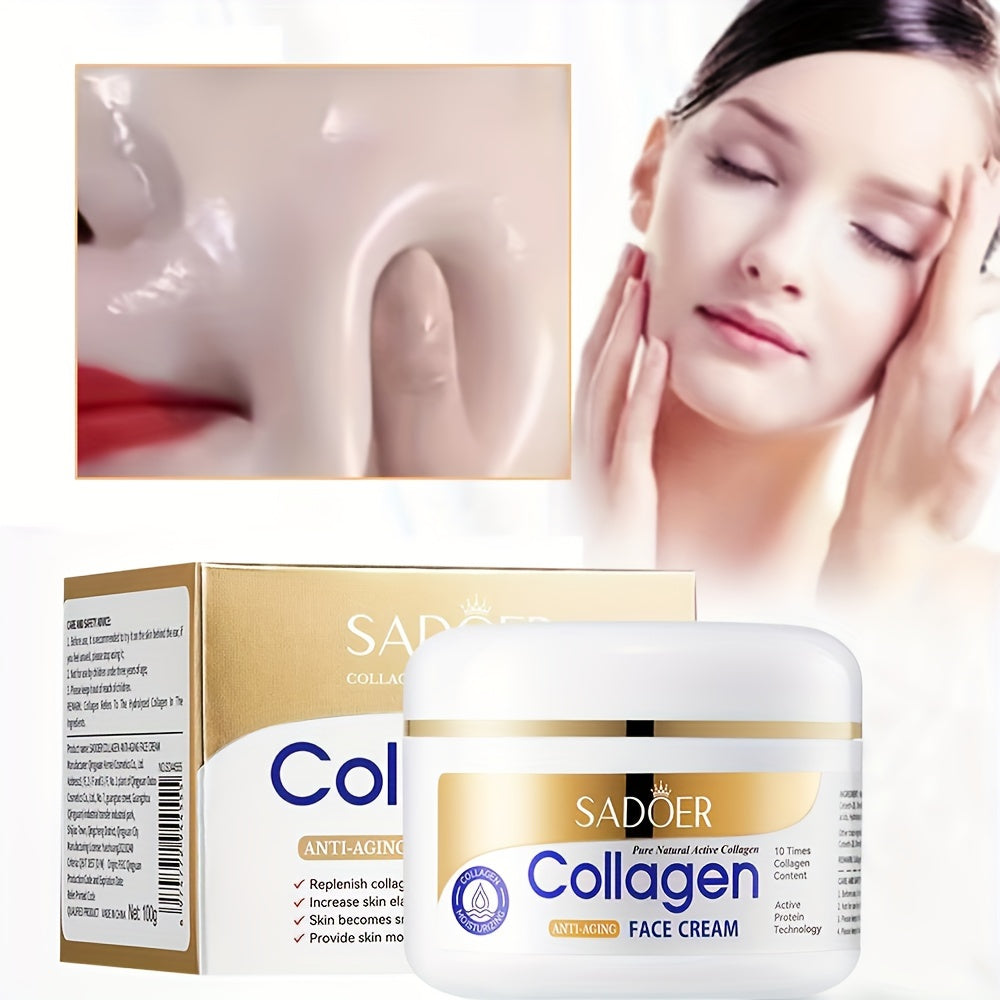 SADOER Collagen Face Cream 100g - Hydrating & Firming, Alcohol-Free with Glycerin & Hyaluronic Acid for All Skin Types