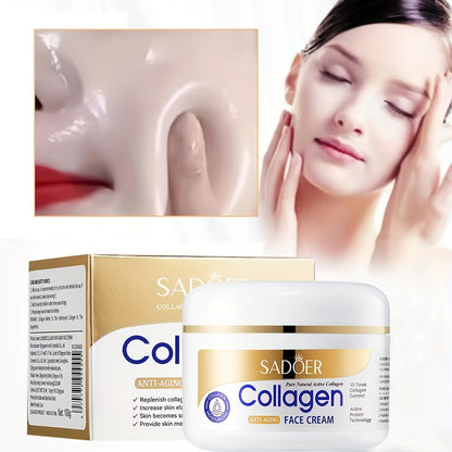 SADOER Collagen Face Cream 100g - Hydrating & Firming, Alcohol-Free with Glycerin & Hyaluronic Acid for All Skin Types