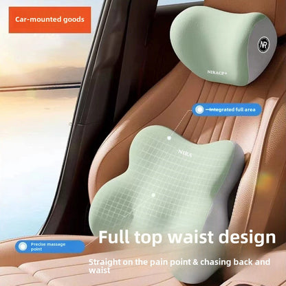 [Premium Car Support] Premium NIRA+ Car Headrest and Lumbar Support Set | Ergonomic Neck and Waist Protector, Synthetic Fiber Memory Foam Cushion Kit for Automobile Seat - Universal Fit