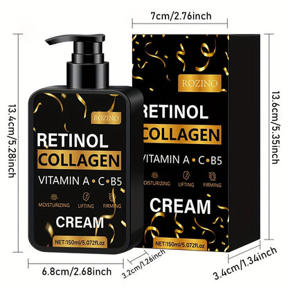 ROZINO Retinol Collagen Face Cream 5.07oz - Vitamin A, C, B5 Enriched, Hydrating & Firming Moisturizer for All Skin Types, Hypoallergenic, Reduces Fine Lines & Wrinkles, Reveals Youthful Radiance