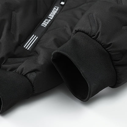 Men'S Heavy-Duty Winter Jacket - Thermal Insulated Cold Weather Coat with Full-Zip Closure, Hooded Collar, Polyester Lining - Black Outerwear for Business, Casual, Outdoor - Easy-Care Non-Stretch Fabric - Fall/Winter Jacket f