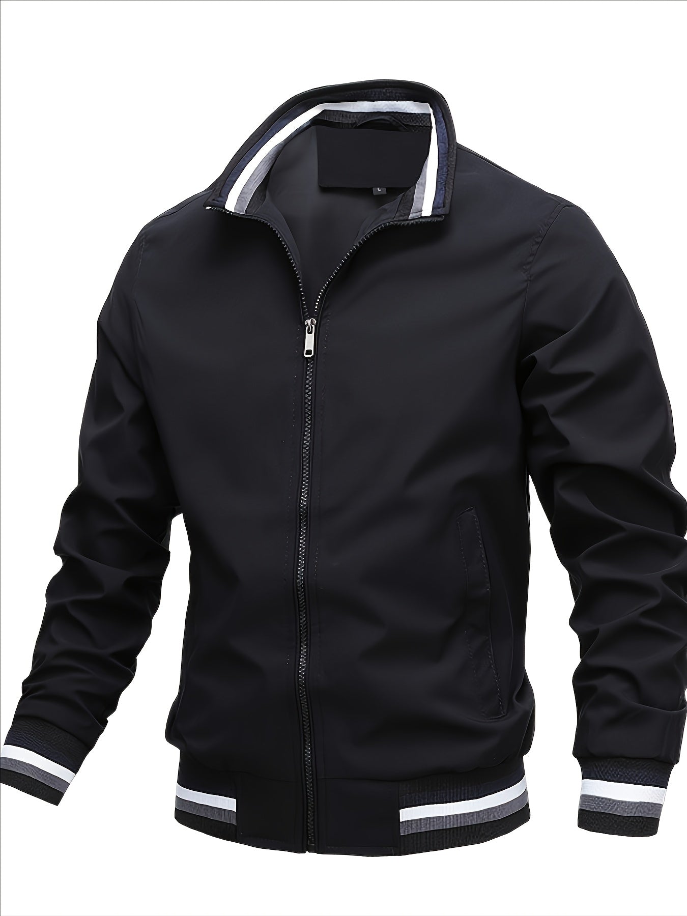 Men'S Retro Hip-Hop Baseball Jacket - Casual Sports Bomber with Stand Collar Zipper, Polyester Fabric - Perfect for Fall and Winter, Casual Weekend Wear, Casual Jacket|Hip Hop Style|Zippered Jacket