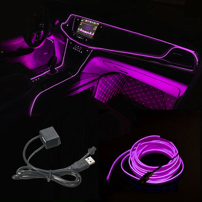 196.85inch Car Environment El Wire LED USB Flexible Neon Interior Lights Set RGB Lighting for Vehicle Decorative Accessories