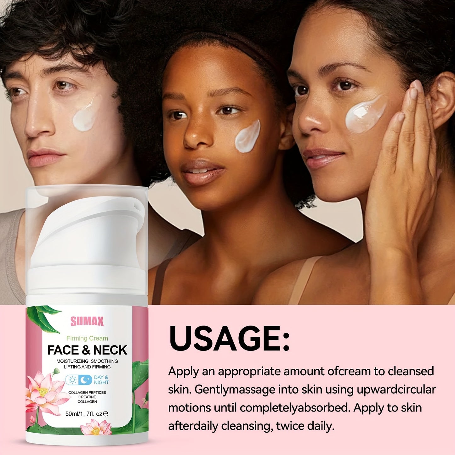Sumax 1.69oz For Lotus Collagen Peptide Firming Face Cream - Contains Collagen, Retinol & Plant Squalane, Enhances Elasticity & Moisture For Smoother Skin, Alcohol-Free