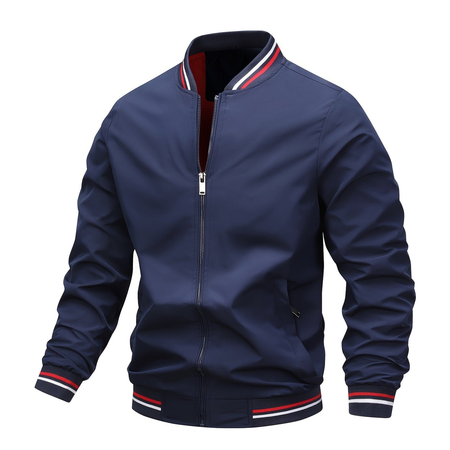 1pc, Spring And Fall Men's Striped Sports Fashion Jacket, Baseball Collar Zip Up Casual Jacket For Mountaineering And Daily Outings