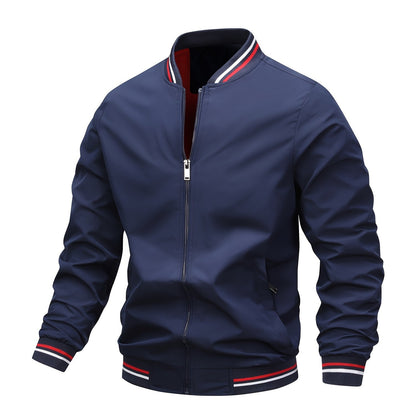 1pc, Spring And Fall Men's Striped Sports Fashion Jacket, Baseball Collar Zip Up Casual Jacket For Mountaineering And Daily Outings