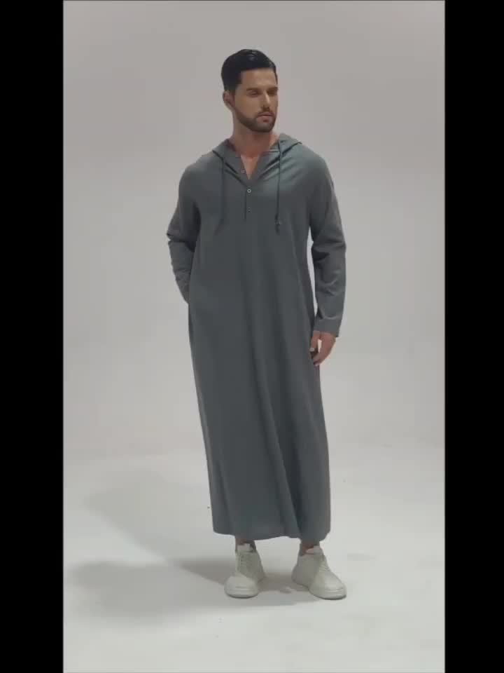 Men'S Arabic Hooded Robe - Traditional Islamic Full-Length Robe with Hood, Beige/Neutral Tones, Non-Stretch Fabric for Formal, Casual, Religious, Everyday & Special Occasions - Middle Eastern Cultural Attire, Muslim Dress, Fo