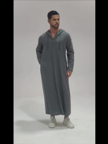 Men'S Arabic Hooded Robe - Traditional Islamic Full-Length Robe with Hood, Beige/Neutral Tones, Non-Stretch Fabric for Formal, Casual, Religious, Everyday & Special Occasions - Middle Eastern Cultural Attire, Muslim Dress, Fo