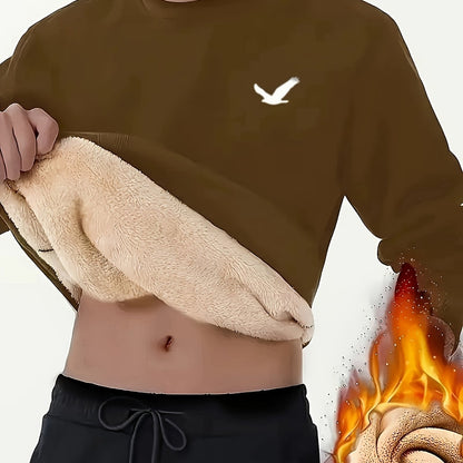 Men's Thermal Insulated Sweatshirt - Heavyweight Layering Base Layer for Winter, Indoor/Outdoor Cold Weather Clothing - Machine Washable Round Neck Pullover, Winter Sweaters, Indoor Warmth, Simple Design, Comfortable Fit, Pul