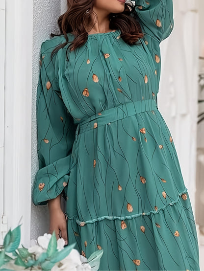 Women's Elegant Turquoise Green Boho Maxi Dress with Puffed Sleeve & A-Line Silhouette - Floor-Length Formal & Everyday Traditional Indian-Inspired Long Dress, Machine Washable for Weddings, Parties, Festivals, Dress for Wome