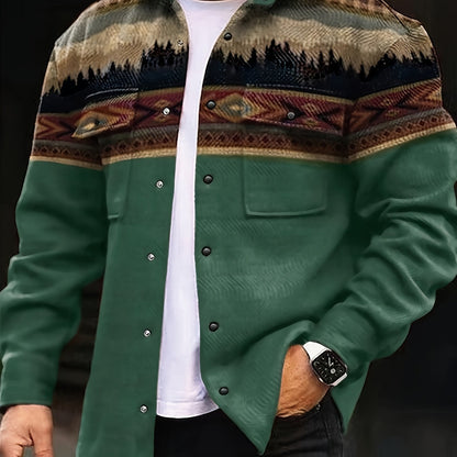 Men'S Casual Winter Jacket with Color-Blocked Stripes & Diamond Pattern - Warm Polyester Coat, Regular Fit, Front Pockets & Single-Breasted Button Closure for Autumn/Winter Outdoor Activities, Casual Outerwear | Colorblock De