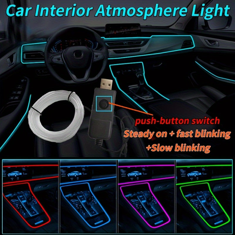 Flexible 200cm/79inch LED Strip Automobile Atmosphere Lamp - Car Interior Lighting Decoration Garland Wire Rope Tube Line Neon Light USB Drive