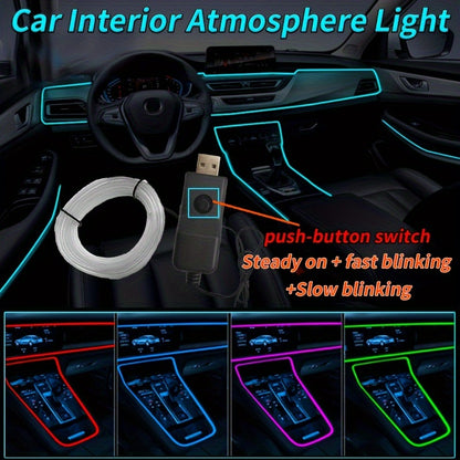 Flexible 200cm/79inch LED Strip Automobile Atmosphere Lamp - Car Interior Lighting Decoration Garland Wire Rope Tube Line Neon Light USB Drive