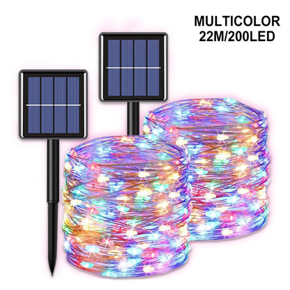 50/100/200/300LED Solar Copper Wire String Lights, Outdoor Lighting Fairy String Lights, 8 Lighting Modes Garden Lights For Lawn, Patio, Garden, Party, Wedding, Christmas Decoration 1pcs 275.59inch/472.44inch/866.14inch/1259.