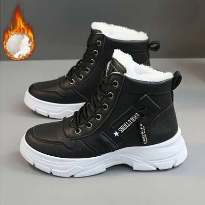 Women'S High-Top Winter Boots with Thick Cushioned PVC Sole, Faux Cover Upper & Plush Lined Interior - Lace-Up Outdoor Sneakers for Casual, Running, and Streetwear, Winter Boots