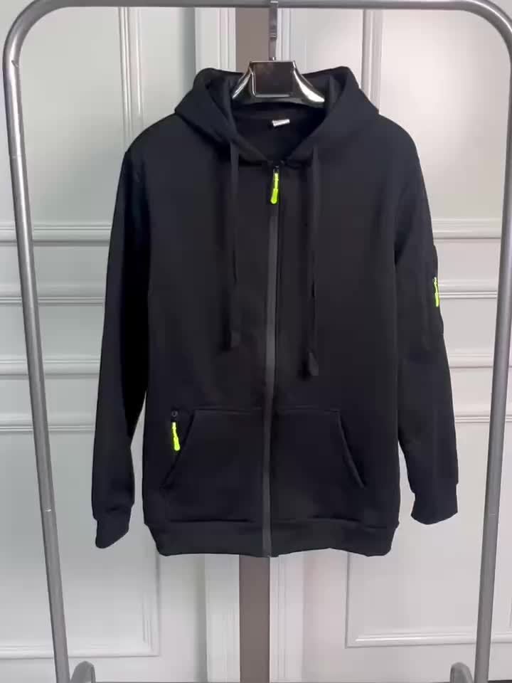 Men's Sporty Zip-Up Hoodie Jacket - Vibrant Orange with Black Zipper Accents, Polyester-Lined Comfort, Machine Washable Regular Fit for Autumn Winter Casual Outdoor Wear, Autumn Apparel