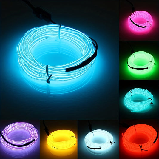 1 Set 5m/16.4ft Vibrant Neon Rope Lights - DIY Decorative Lighting with 360° Illumination, EL Wire, Battery Pack - Perfect for Festival, Halloween, Christmas, Party Decoration