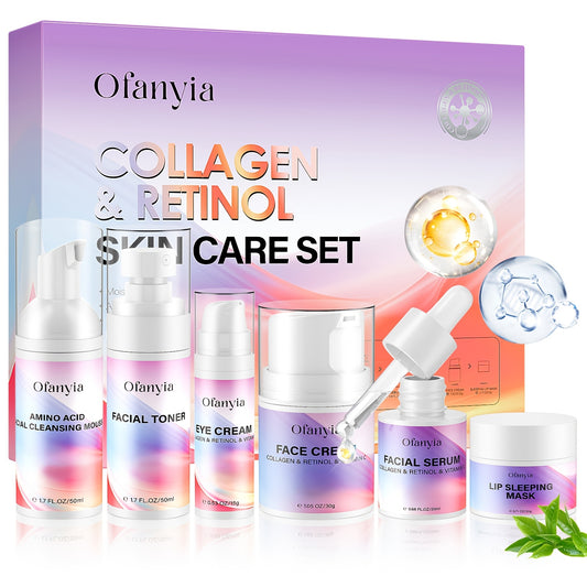 Women Wife Valentine'S Day Gift Ideas, Collagen Retinol Skin Care Set, 6pieces Skincare Gift Sets With Cleanser, Toner, Face Serum, Eye Cream, Face Cream And Lip Mask, Travel Size Skin Care Set