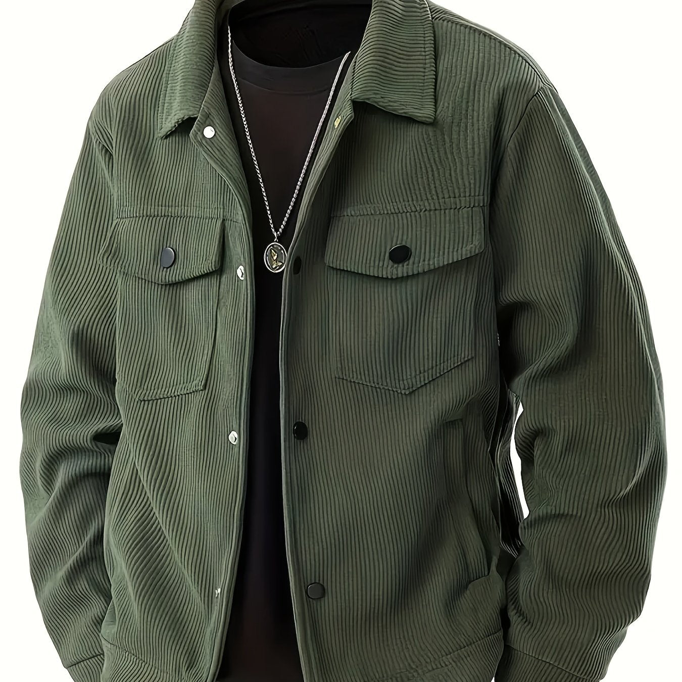 Elson OBM Men's Flannel Jacket - Autumn/Winter Warm Turn- Collar, Multi-Pocket Design with Button Closure, Perfect for Casual and Casual Attire