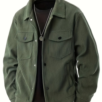 Elson OBM Men's Flannel Jacket - Autumn/Winter Warm Turn- Collar, Multi-Pocket Design with Button Closure, Perfect for Casual and Casual Attire
