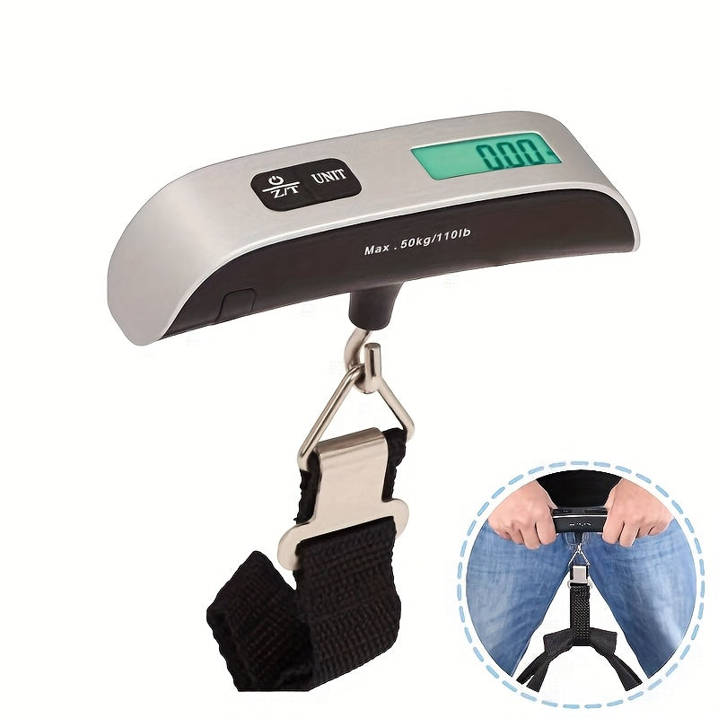 Compact 110lb/50kg Digital Luggage Scale with Backlight, Handheld Electronic Portable Weighing Device with Room Temperature Display, Battery Included, Ideal for Travel and Office Use, Travel Accessory | Sleek Design | Durable