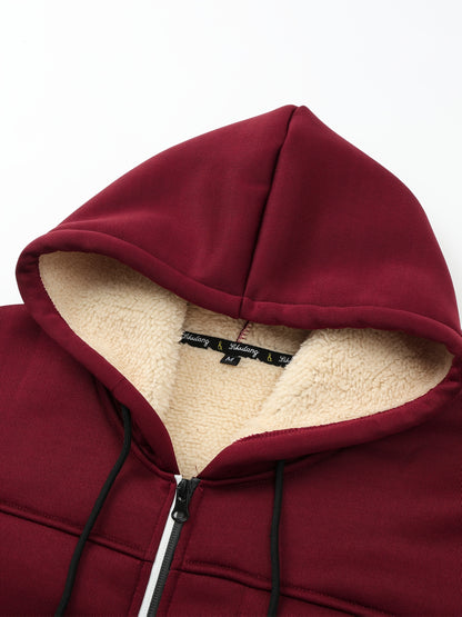 A Men's casual sports warm fleece hooded jacket with zipper opening and pocket, suitable for outdoor and training activities, autumn and winter clothing | casual style hooded sweatshirt | zipper hooded sweatshirt, Fleece Jack