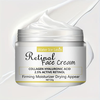 Retinol face cream with 2.5% active retinol, hyaluronic acid and collagen - moisturizing cream for men and women, can tighten and smooth skin - alcohol free, suitable for all skin types, 50g/1.76oz
