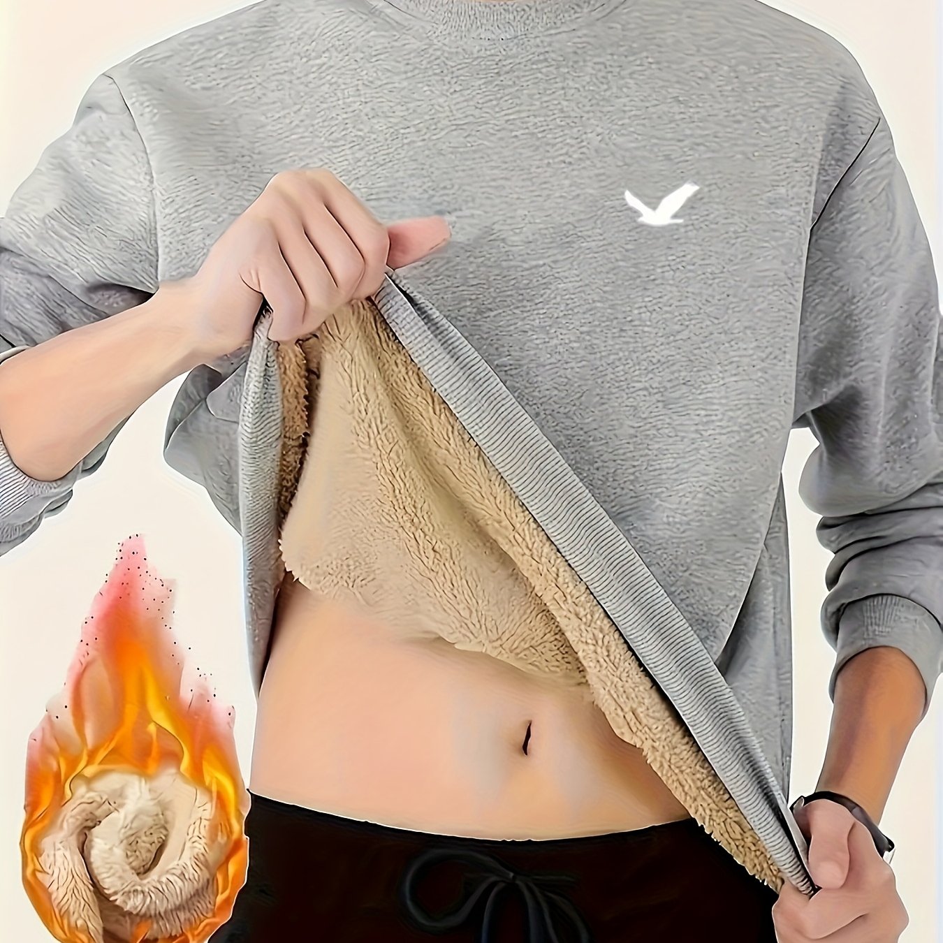 Men's Thermal Insulated Sweatshirt - Heavyweight Layering Base Layer for Winter, Indoor/Outdoor Cold Weather Clothing - Machine Washable Round Neck Pullover, Winter Sweaters, Indoor Warmth, Simple Design, Comfortable Fit, Pul