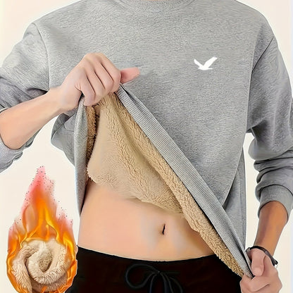 Men's Thermal Insulated Sweatshirt - Heavyweight Layering Base Layer for Winter, Indoor/Outdoor Cold Weather Clothing - Machine Washable Round Neck Pullover, Winter Sweaters, Indoor Warmth, Simple Design, Comfortable Fit, Pul