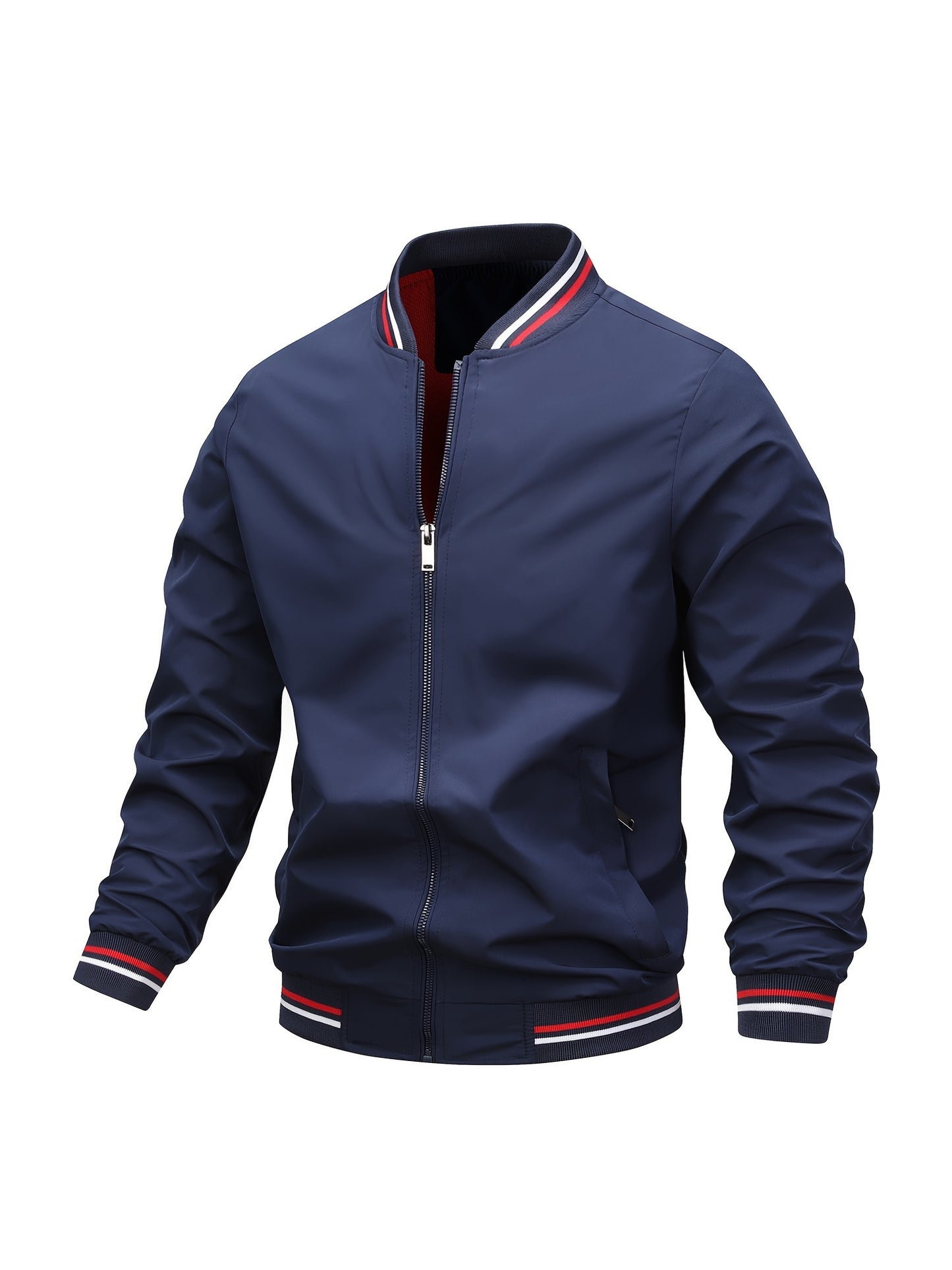 1pc, Spring And Fall Men's Striped Sports Fashion Jacket, Baseball Collar Zip Up Casual Jacket For Mountaineering And Daily Outings