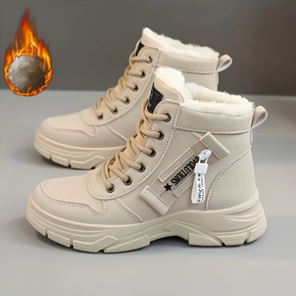 Women'S High-Top Winter Boots with Thick Cushioned PVC Sole, Faux Cover Upper & Plush Lined Interior - Lace-Up Outdoor Sneakers for Casual, Running, and Streetwear, Winter Boots