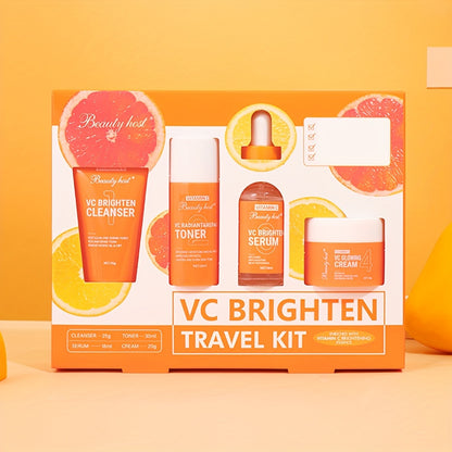 1 Set Hyaluronic Acid Vitamin C Skin Care Set, Travel Size Contains Face Wash/Toner/Serum/Cream, Enriched With Carnosine And Hydrolyzed Collagen, 4-Piece Face Care Gift Set For Women,, Even Out Skin Tone