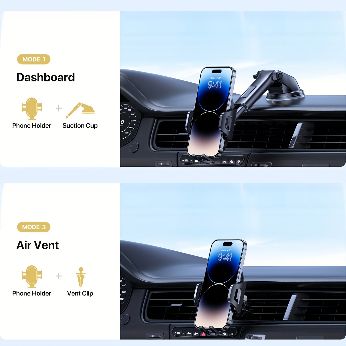 Miracase Universal Phone Holder For Car, Reliable Suction Hands-Free Car Phone Holder Mount, Automobile Cell Phone Holder Car For Dashboard Vent Fit For All Smartphones