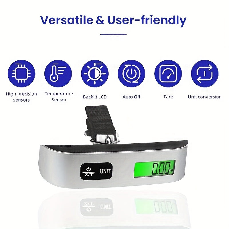 Compact 110lb/50kg Digital Luggage Scale with Backlight, Handheld Electronic Portable Weighing Device with Room Temperature Display, Battery Included, Ideal for Travel and Office Use, Travel Accessory | Sleek Design | Durable